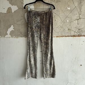 Vtg 90s Express Velvet Pants Metallic Snakeskin Print Bootcut Flare Y2K Mob Wife